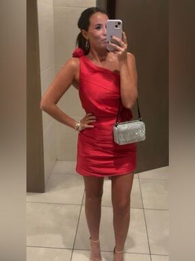 Showpo One-Shoulder Red Satin Mini Dress